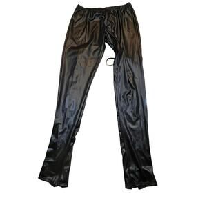 Bonitaz Black Faux Leather Lace‎ Up Back Leggings Pants Goth Clubwear Size L